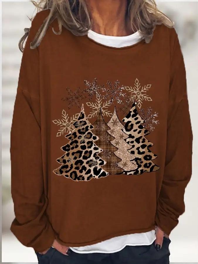 Women's Leopard   Tree Print Long Sleeve T-Shirt