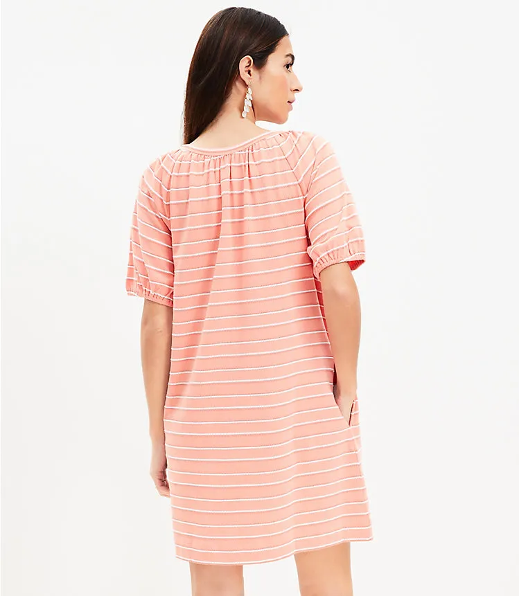 Striped Jacquard V-Neck Pocket Swing Dress