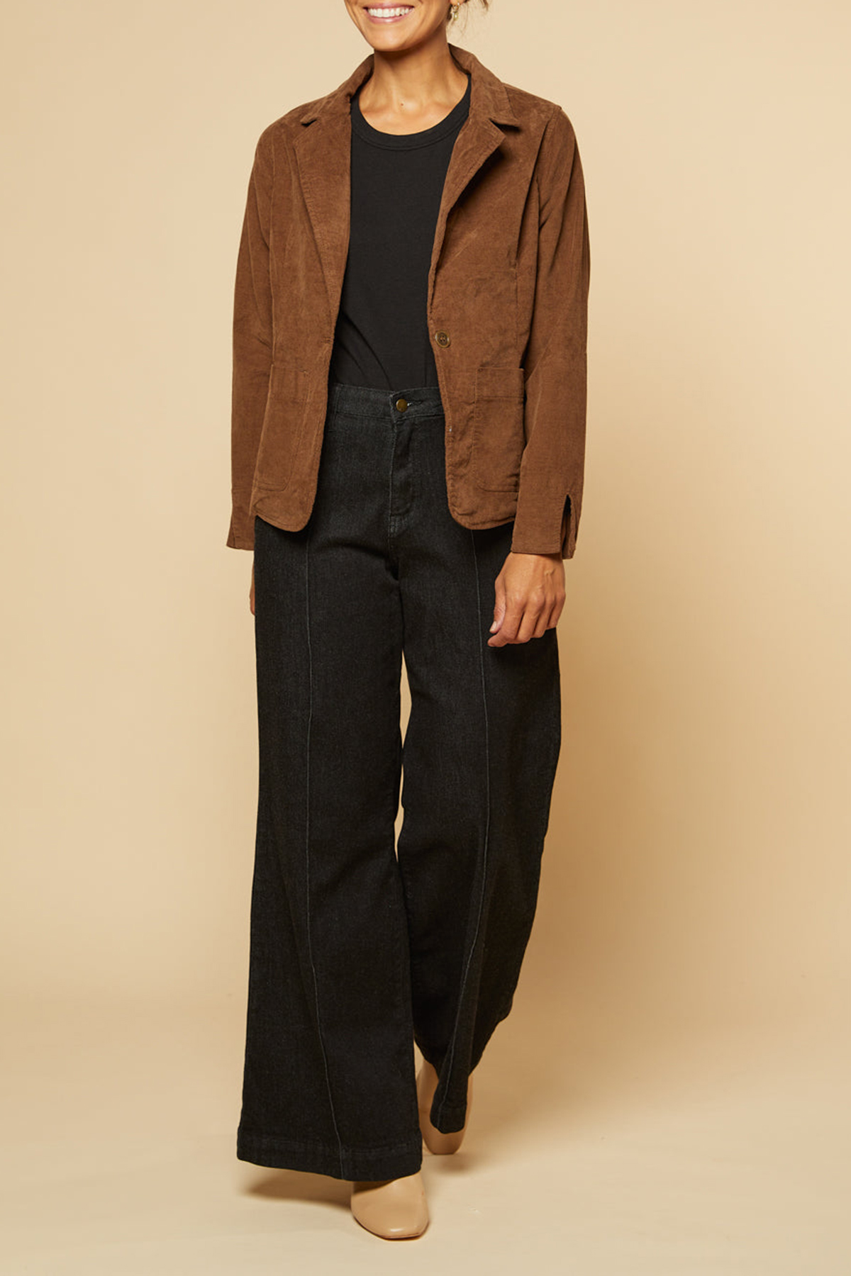 Adrift Relaxed Brushed Cotton Blazer In Chocolate