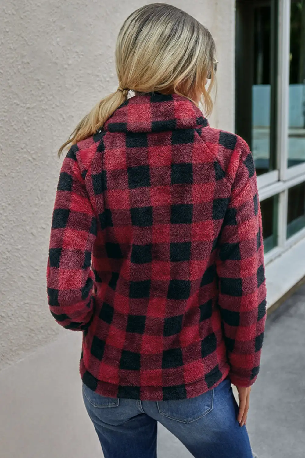 Plaid Diagonal Zipper Sweater