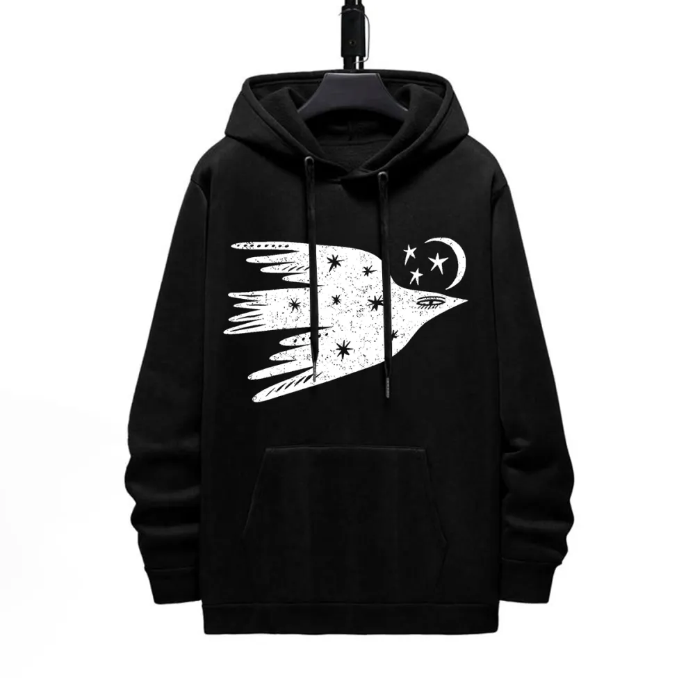 BIRD MOON PATTERN PRINTED HOODIE