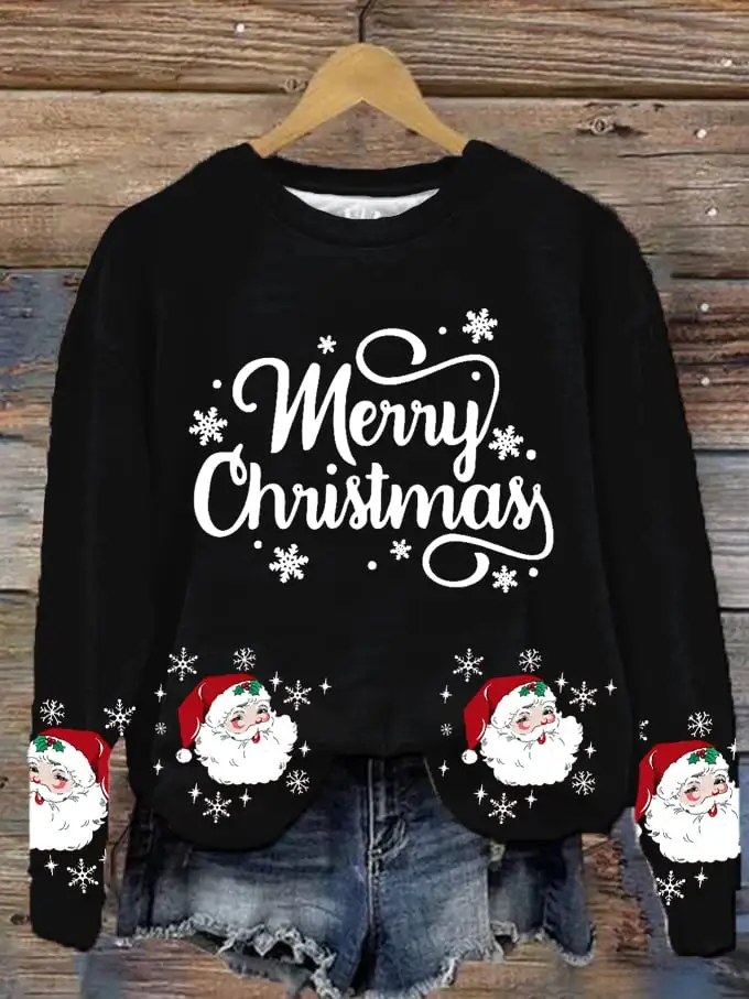 Women's Funny Santa Merry Christmas Printed Sweatshirt