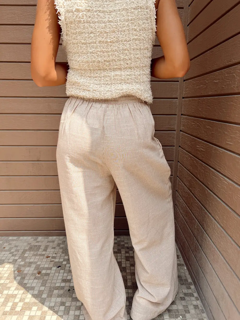 Bali Beach Camel Striped Linen Pants