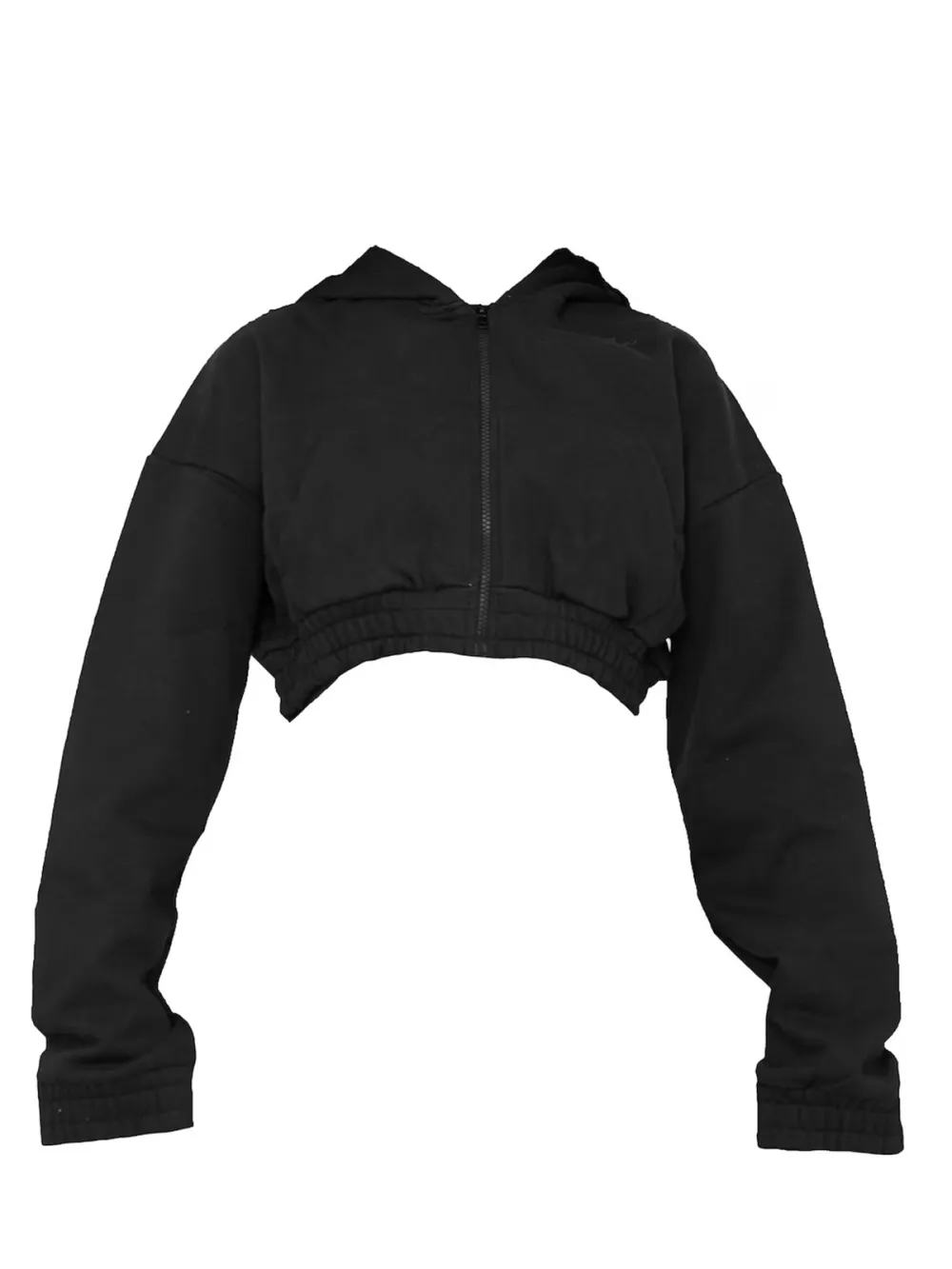 Black Premium Cropped Waistband Detail Hoodie