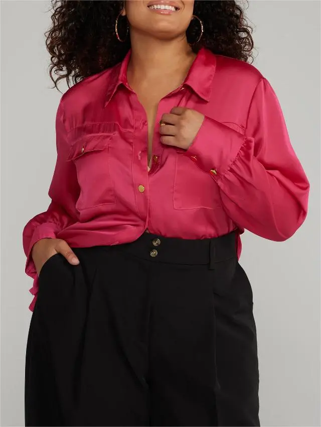 Button-Front Satin Shirt