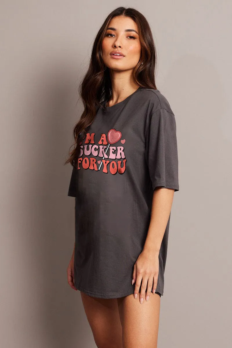 Women's heart-shaped letter printed T-shirt