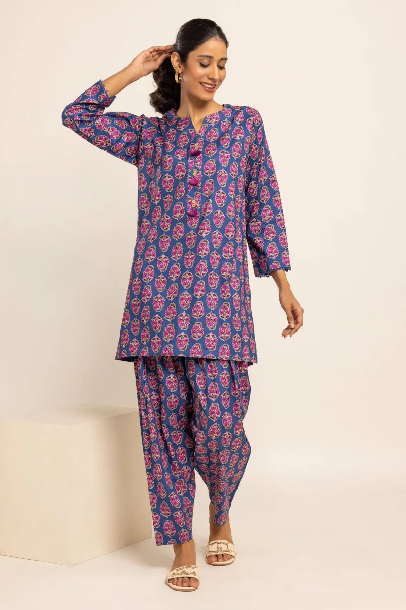 2 Piece | Kurta & Pants | Color Navy Blue Purple