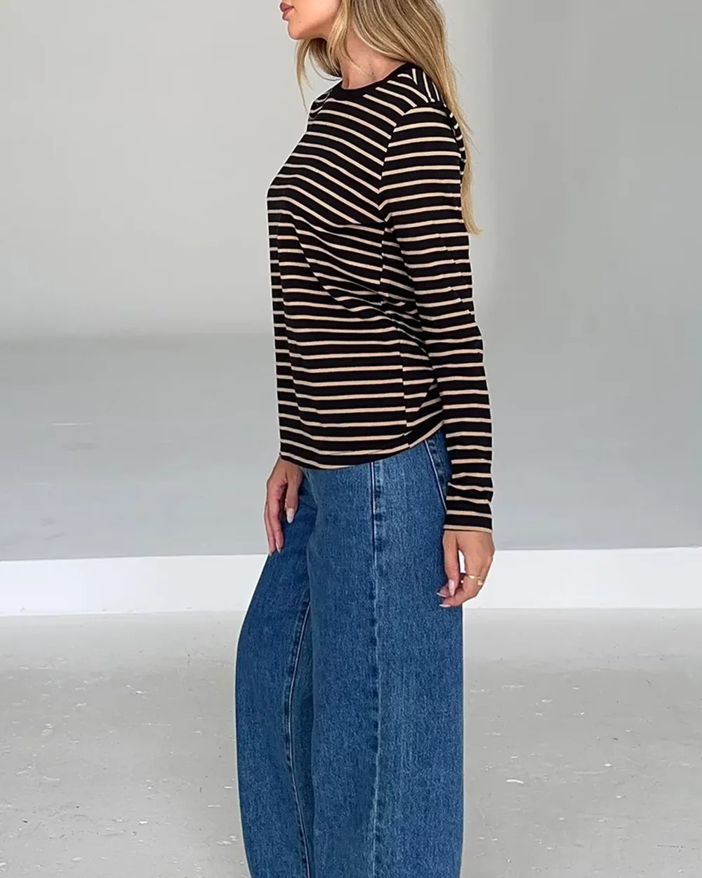 Melrose Long Sleeve Stripe Boyfriend Tee