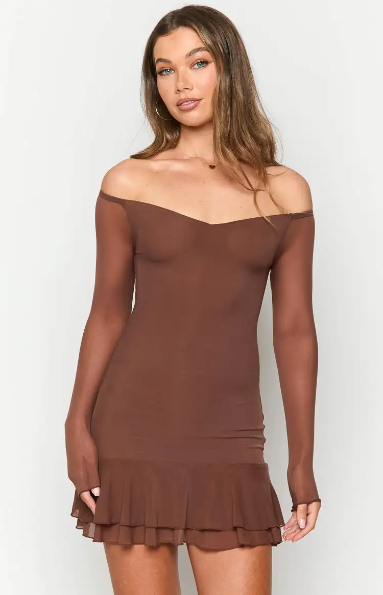 Houdini Brown Long Sleeve Mini Dress