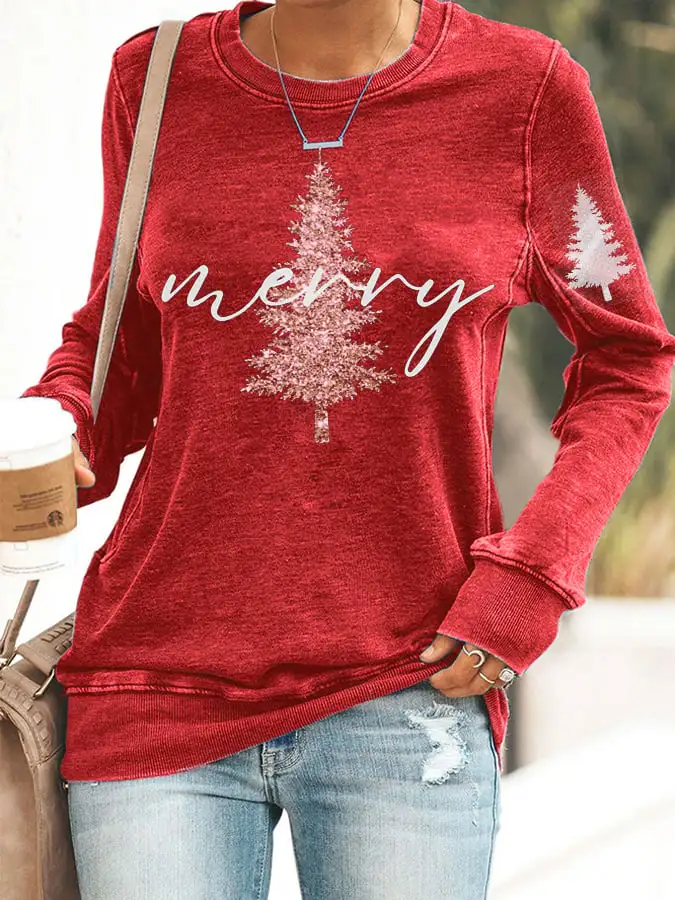 Women's Santa Print Long Sleeve Sweatshirt