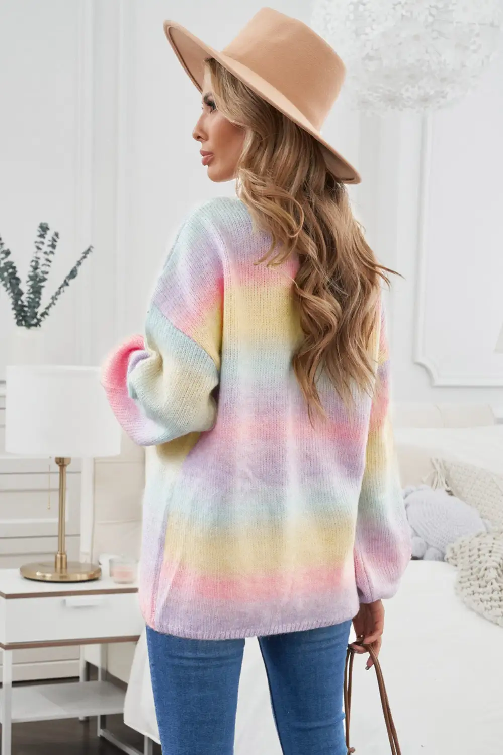 Multicolor Ombre Tie-Dye Drop Shoulder Cardigan