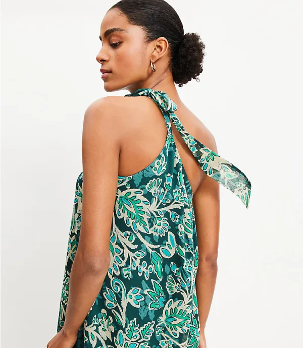 Floral Crinkle Flounce One Shoulder Maxi Dress