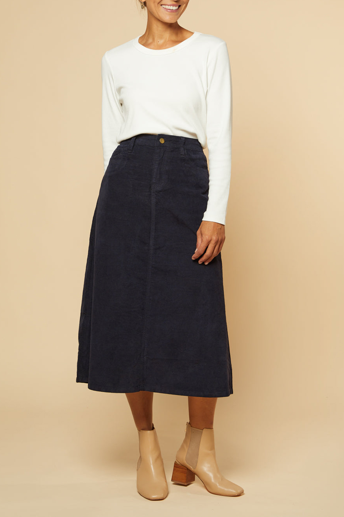 Adrift A-Line Brushed Cotton Skirt in Navy