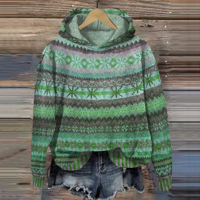 Ethnic Print Vintage Hooded Sweater