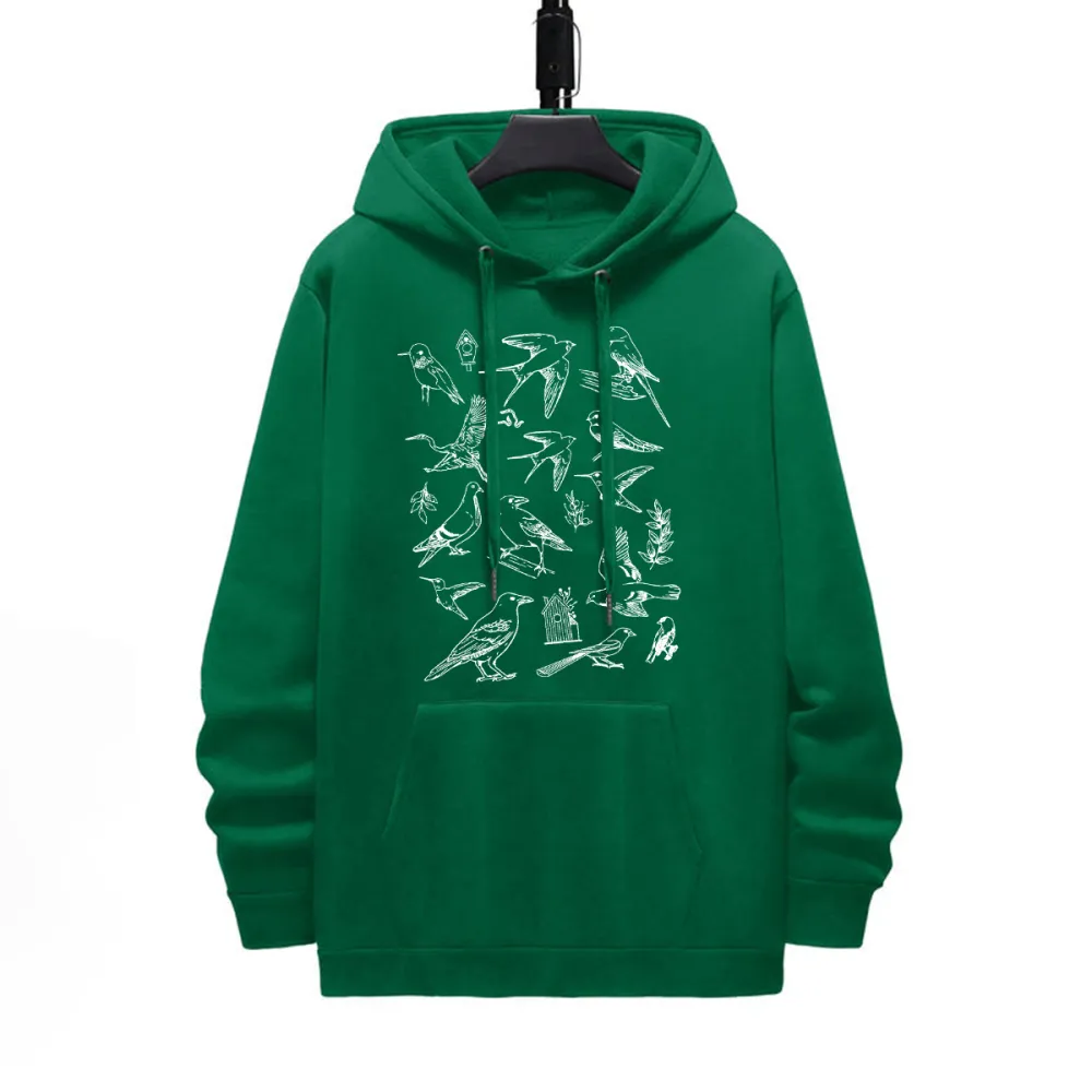 BIRDS PATTERN PRINTED HOODIE