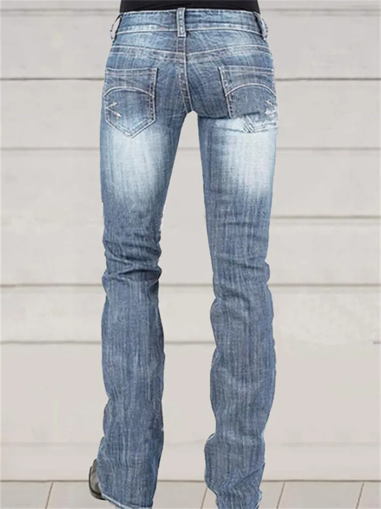 Classic Hip Hugger Washed Bootcut Jeans