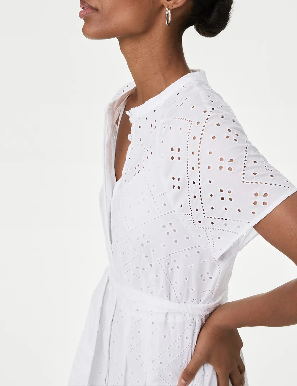 Pure Cotton Broderie Midaxi Shirt Dress