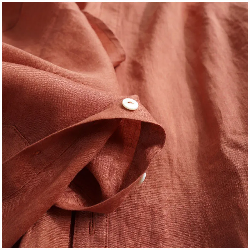 Stand collar 3/4 sleeve cotton linen shirt