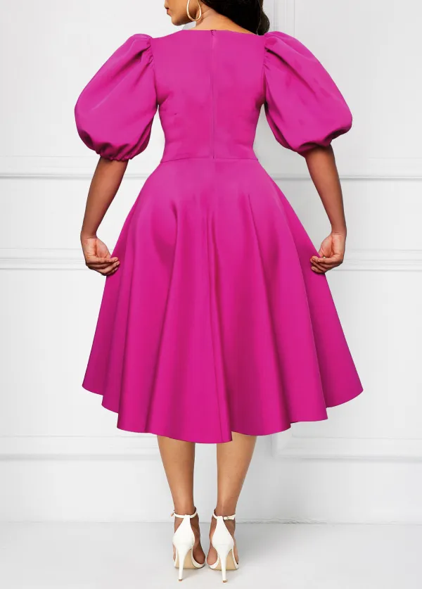 New Year Umbrella Hem Round Neck Hot Pink Dress