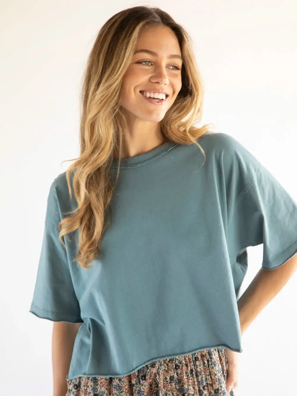 Oversized Cotton Boxy Tee - Slate Blue