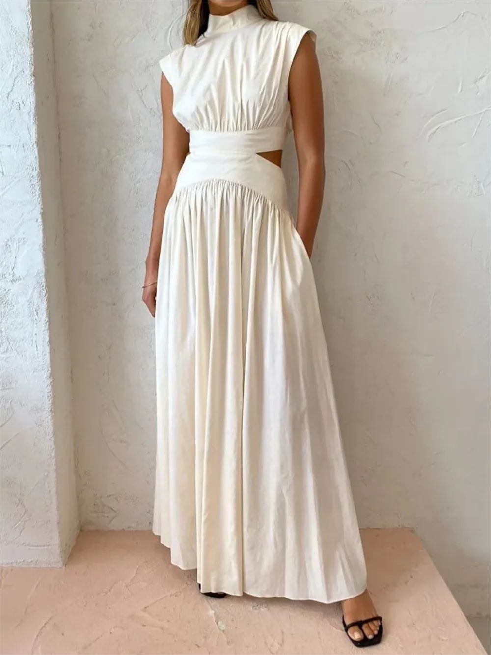 Mock Neck Cut Out Long Dress