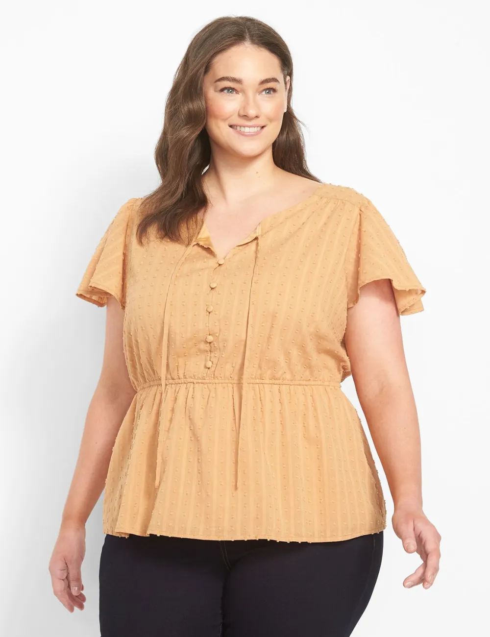 Classic Popover Peplum Top With Button-Front