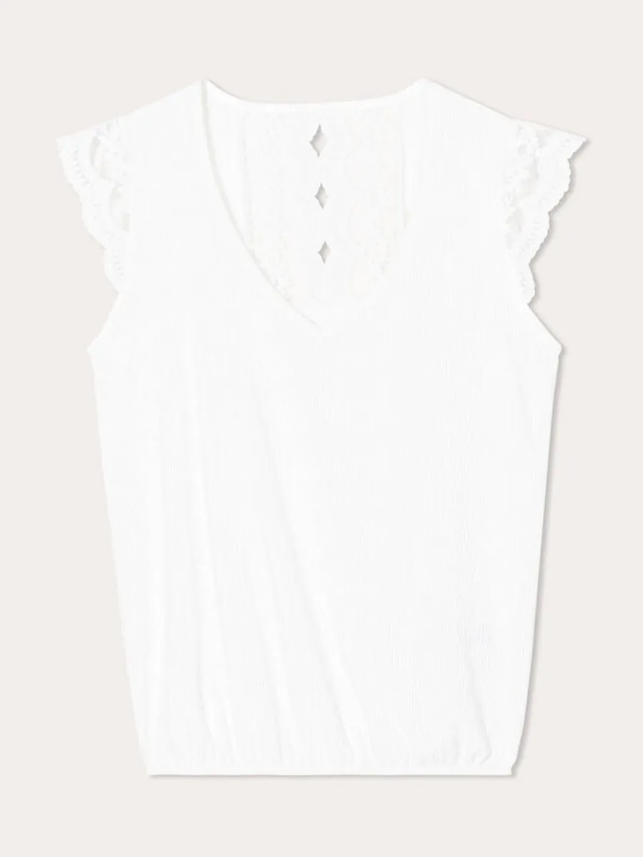 Blouse sans manches plissée ecru femme