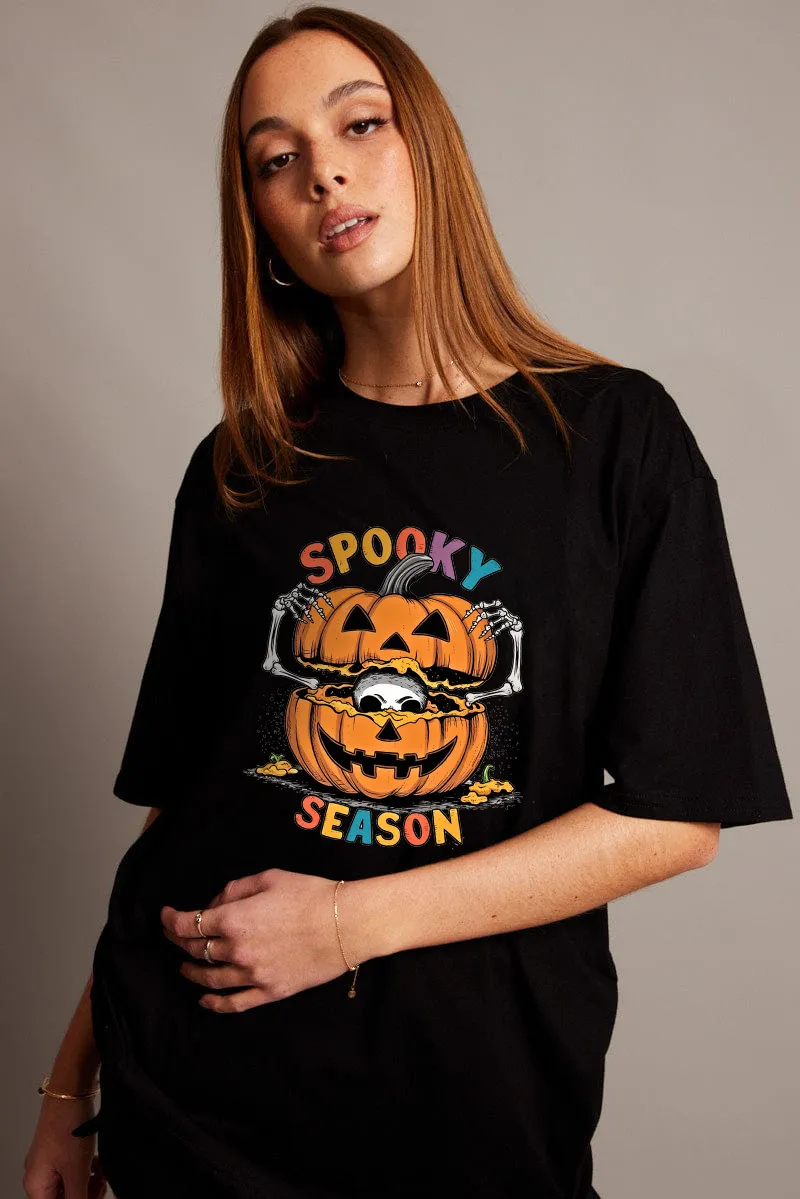 Women's Pumpkin Art Letter Combination Printed T-shirt