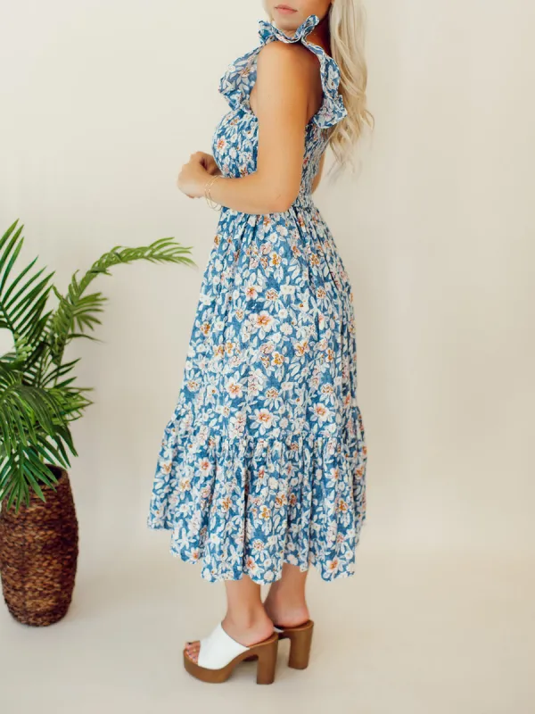 Floral pleated mid length dress