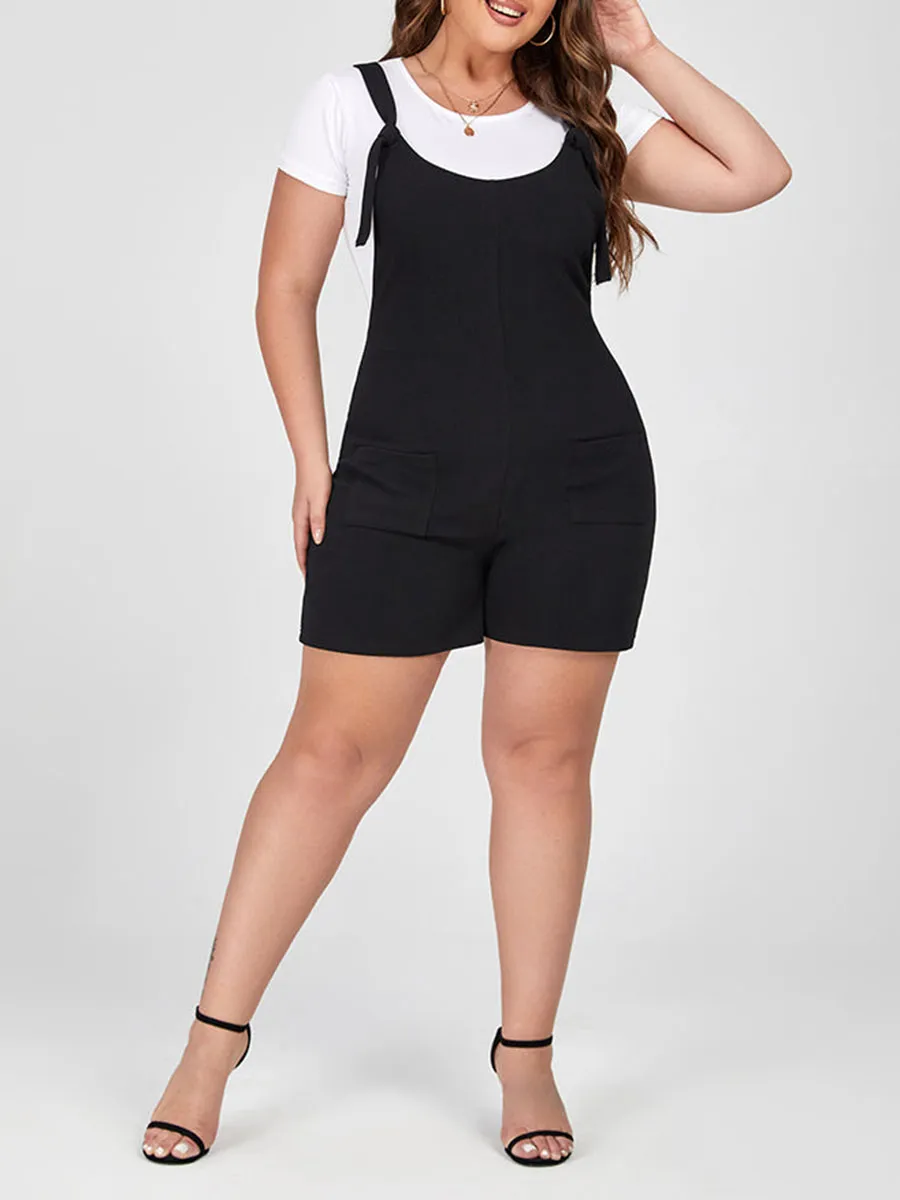 Plus Black Adjustable Strap Pocket Romper