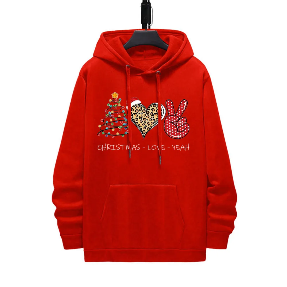 CHRISTMAS LOVE PEACE PATTERN PRINTED HOODIE