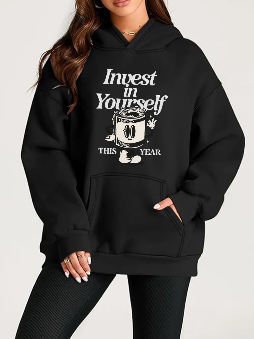 Invest In Yourself This Year Pattern Printed Hoodie