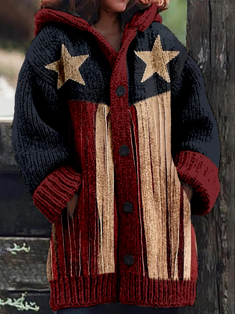 Vintage USA Stars and Stripes Fringe Inspired Hooded Cardigan