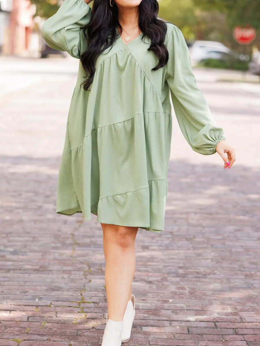 Split V-neck loose fitting dress