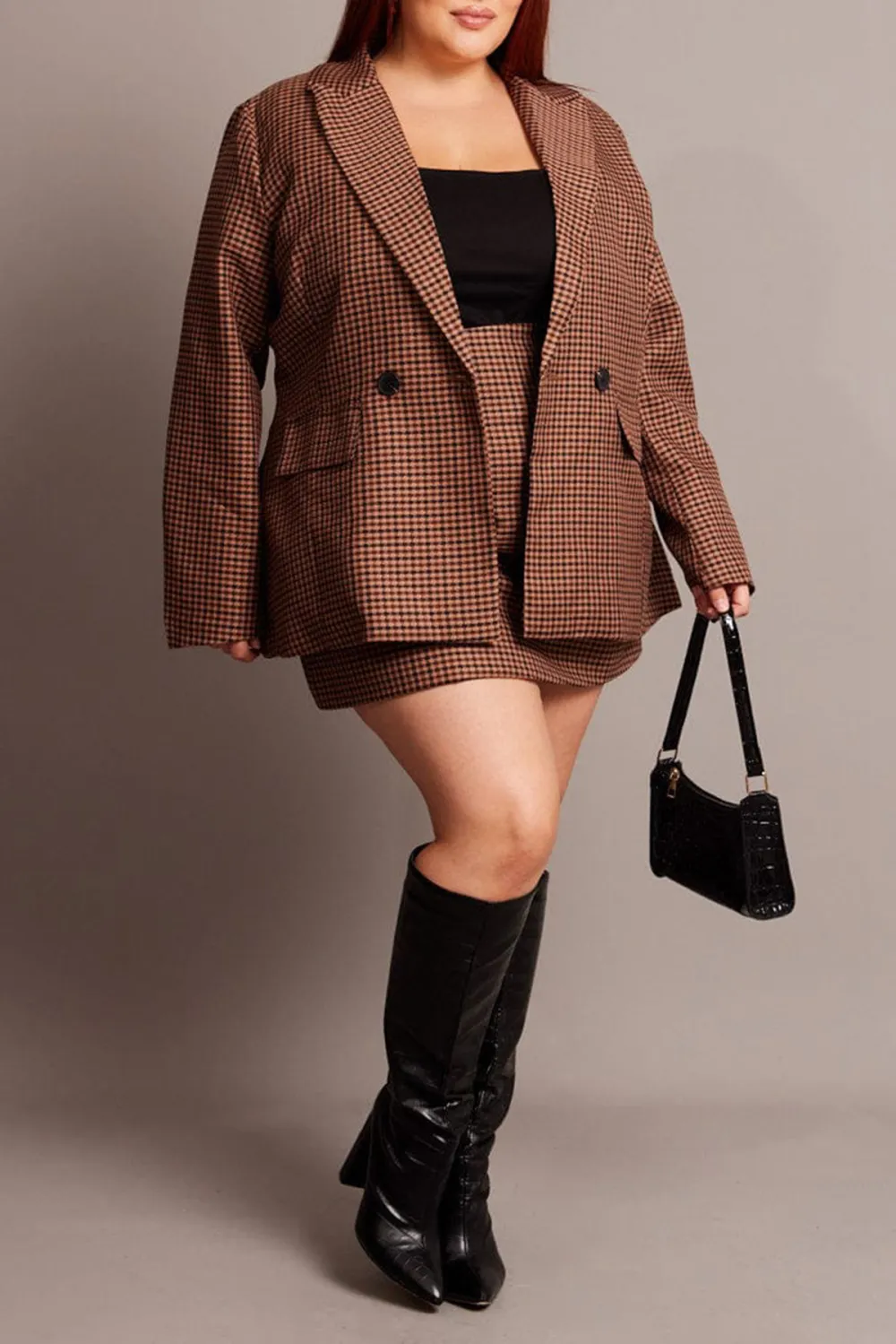 Brown Check Oversized Blazer