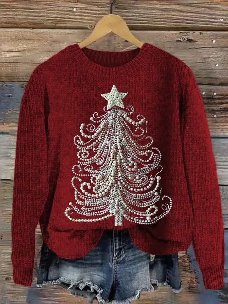 Women's Classy Christmas Tree Print Crew Neck Sweatshirt