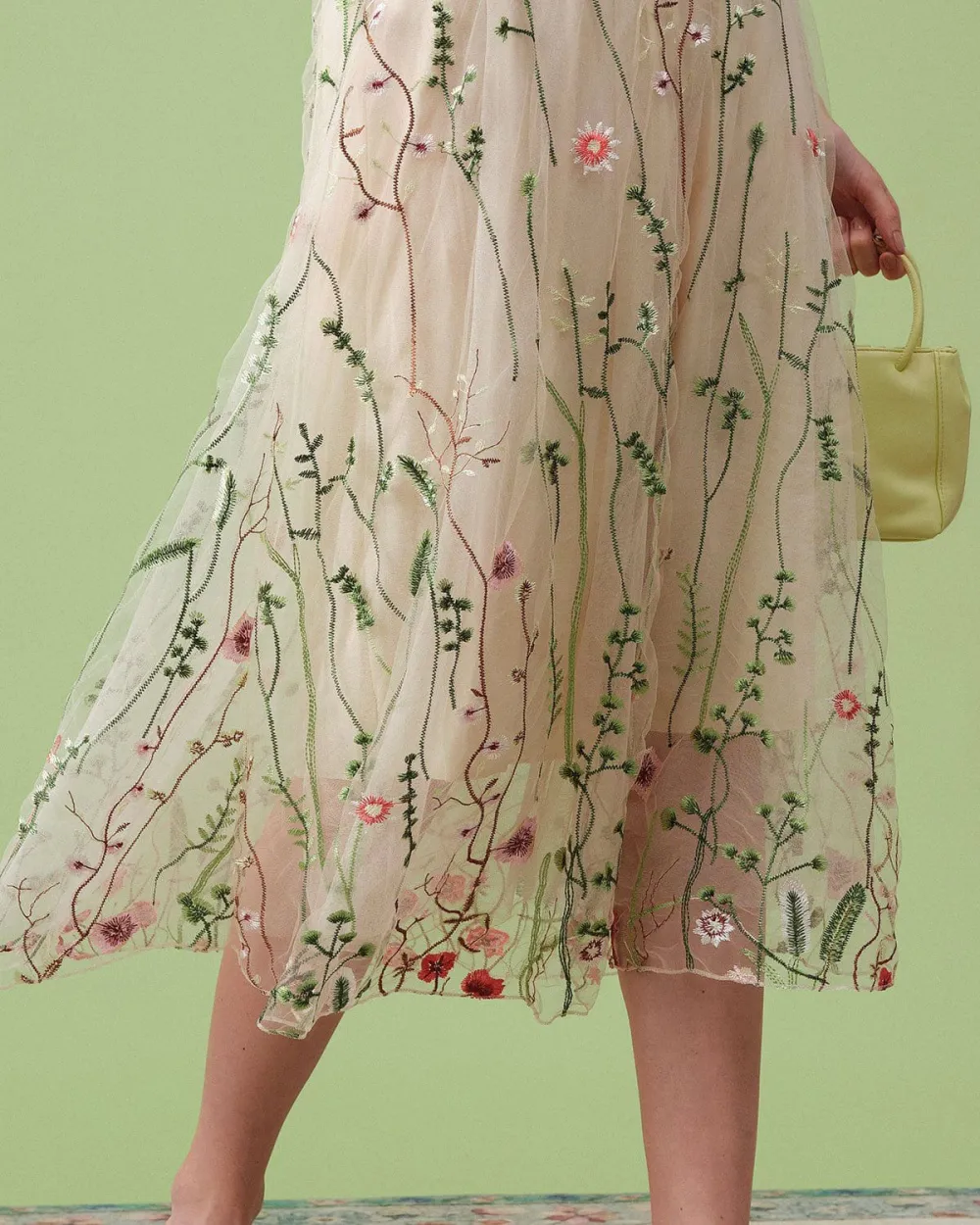 Mesh flower print skirt