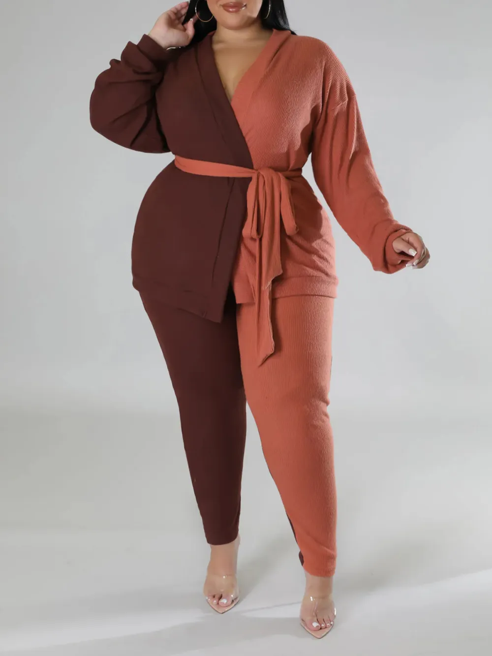 Women'S Casual Color Contrast Long Sleeve Pants Suit