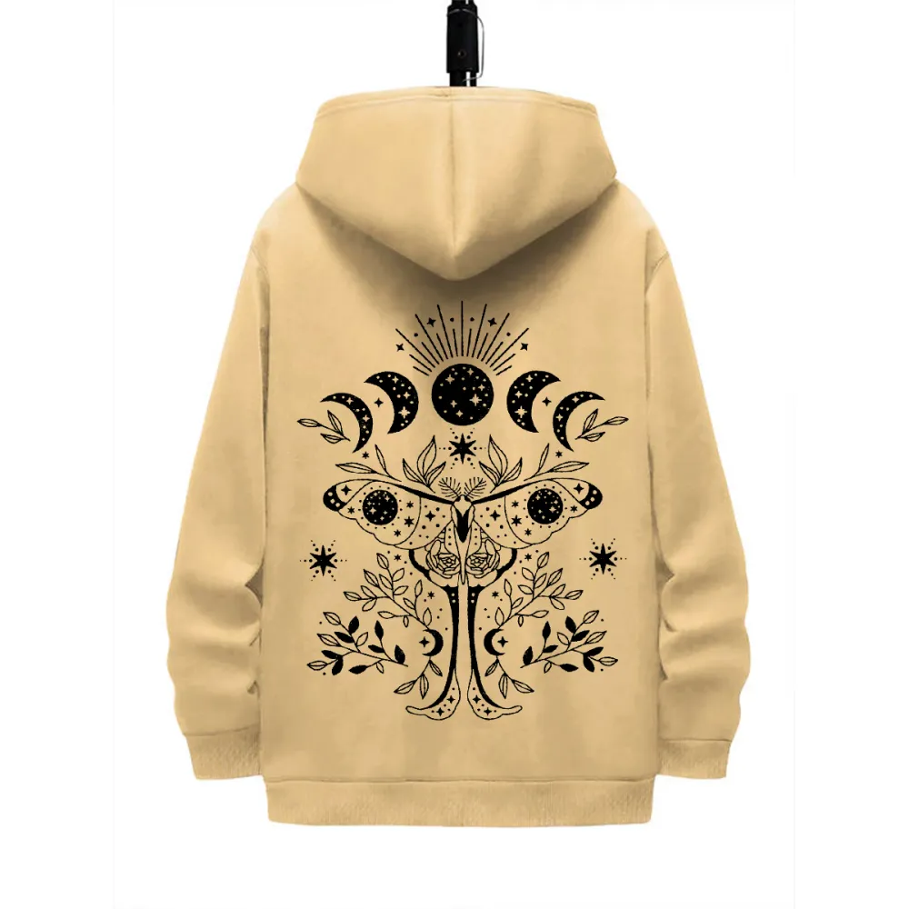 MOON BUTTERFLY DESIGNED PATTERN PRINTED HOODIE