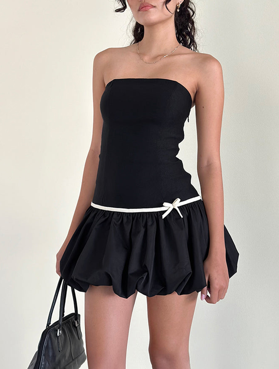 Klaita Puffball Mini Dress In Black