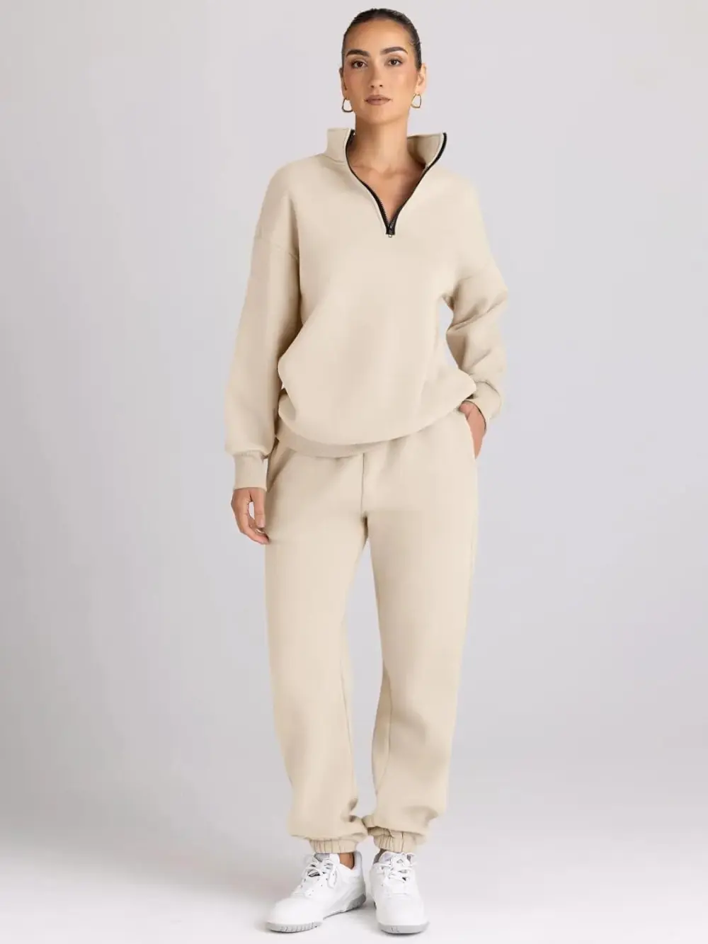 2 Piece Sweatsuits Long Sleeve Half Zip Pullover and Baggy Sweatpants