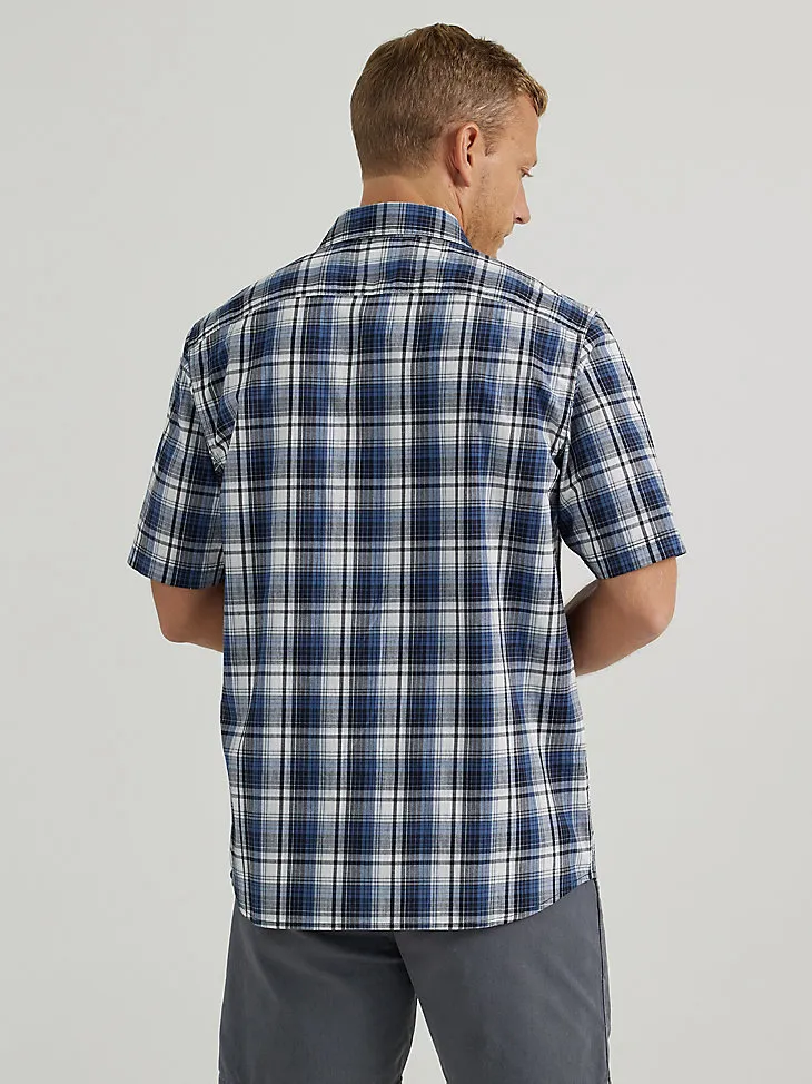 MEN'S RELAXED STRETCH POPLIN PLAID SHIRT IN PEARL BLUE