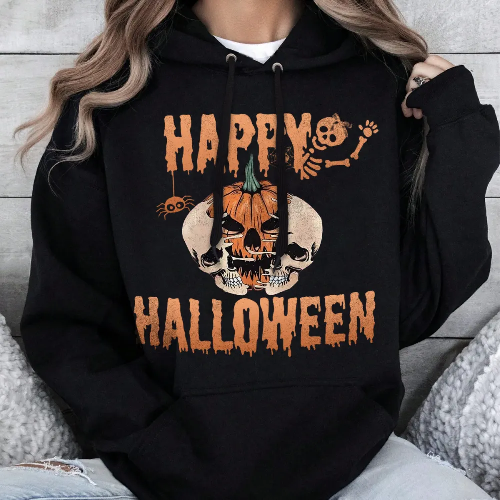 HAPPY HALLOWEEN PATTERN PRINTED HOODIE