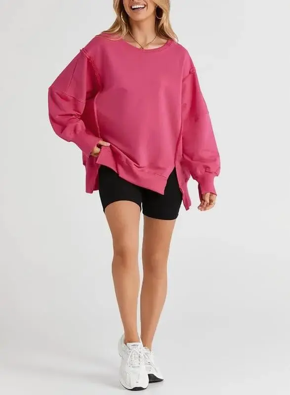 Oversized Reverse Seam Sweatshirt Long Sleeve Crewneck Pullover