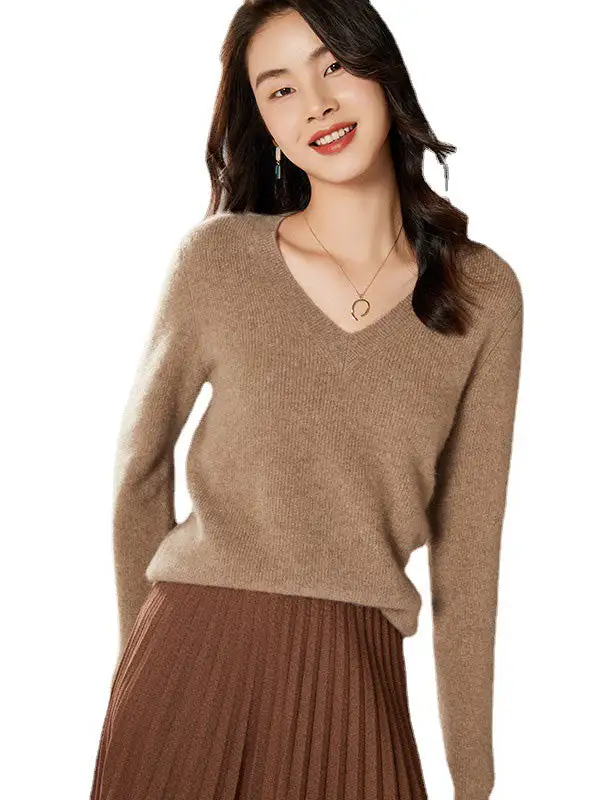 Simple 6 Colors V-Neck Long Sleeves Wool Knitting Sweater