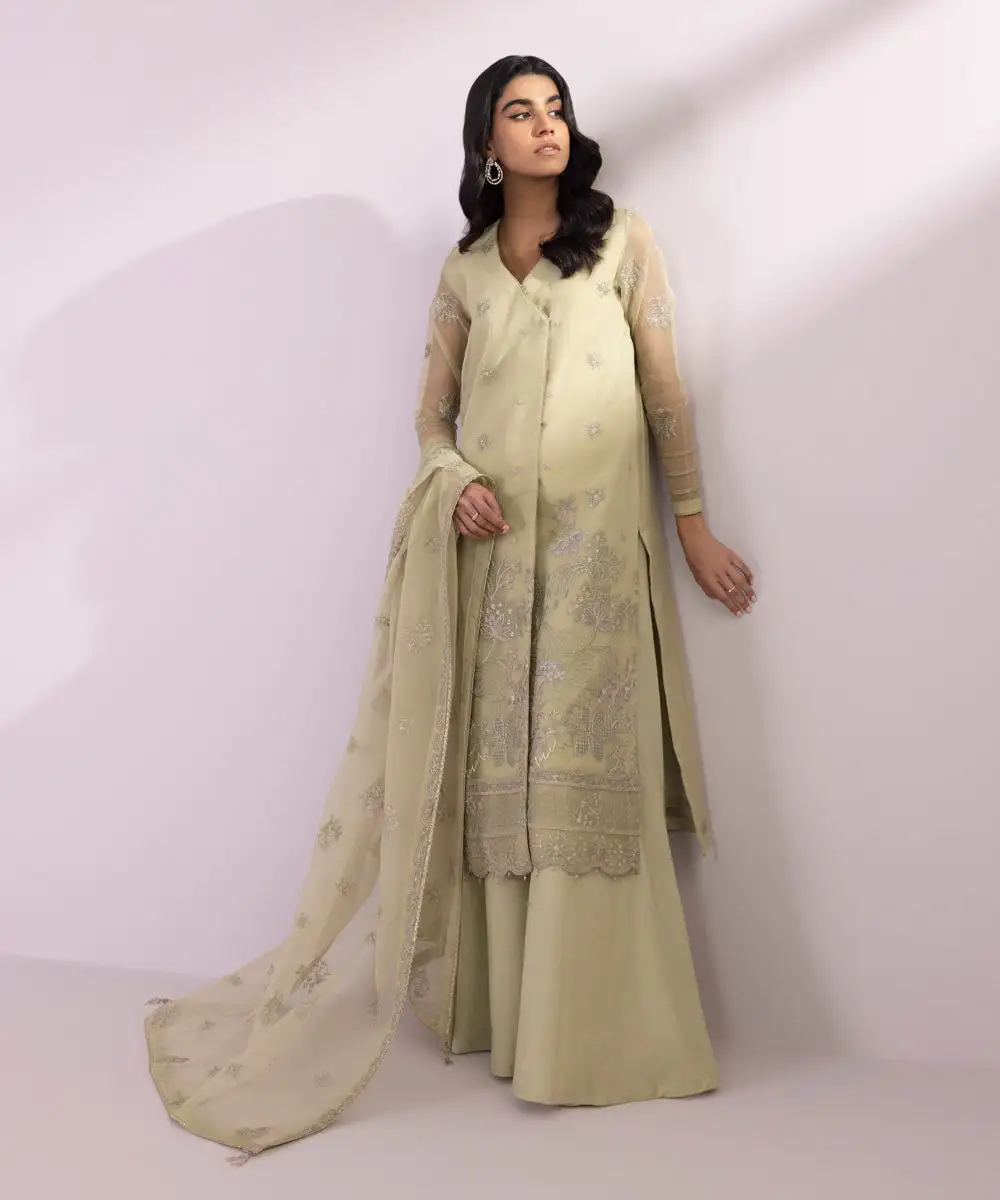 3 Piece - Embroidered Organza Suit