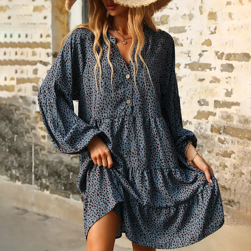 Vintage Print Long Sleeve Mini Dress