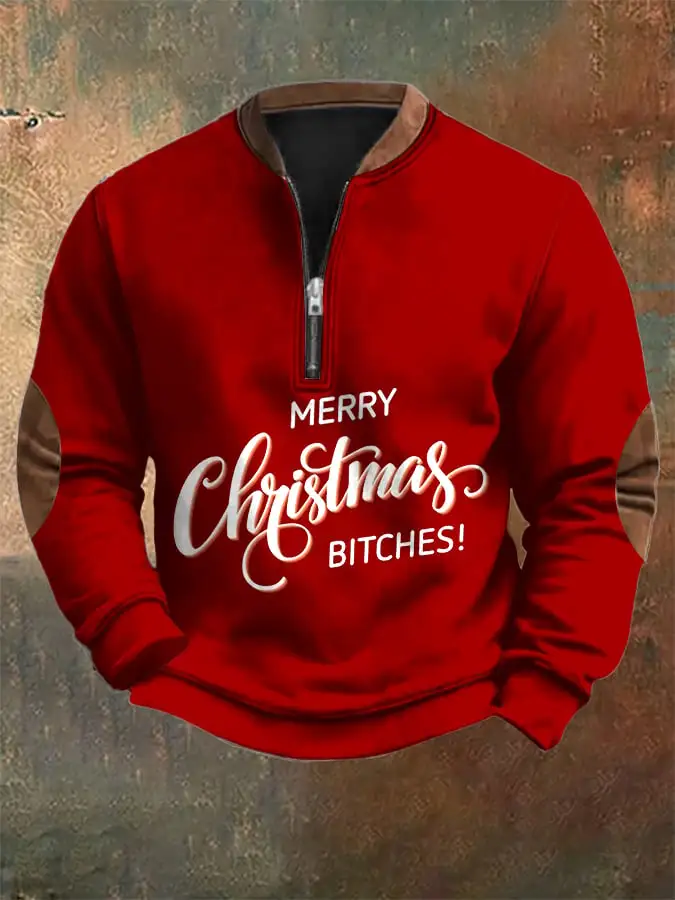 Men's Fuck it's Christmas Time Print Zip-Up Sweatshirt