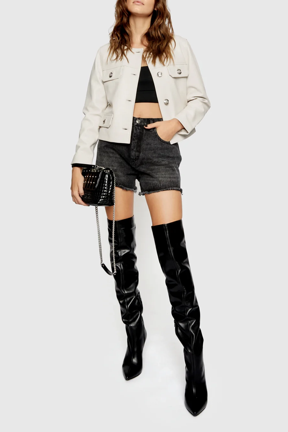 Women's White Cropped Jacket