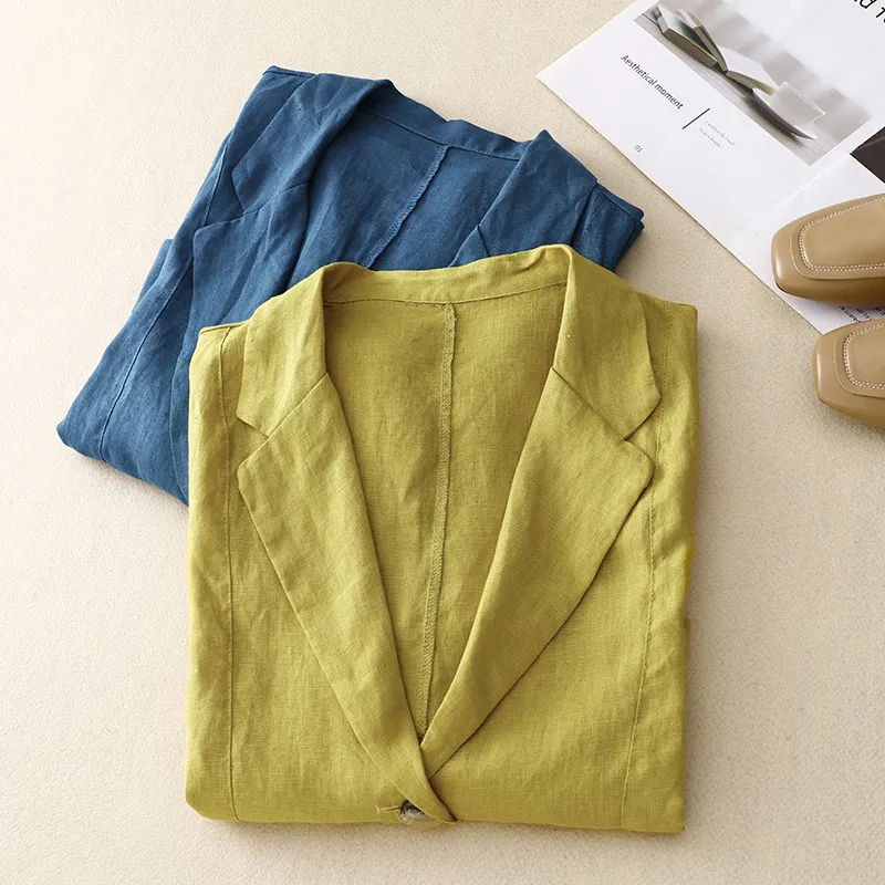 All-match casual button-down cotton linen jacket